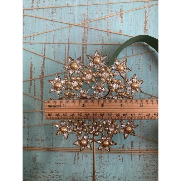 Pottery Barn Jeweled Snowflake Christmas Tree Topper White Yellow Pearl Goldtone - Picture 6 of 12